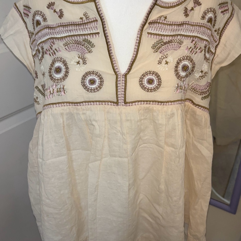 Lucky Brand Cream Embroidered Blouse